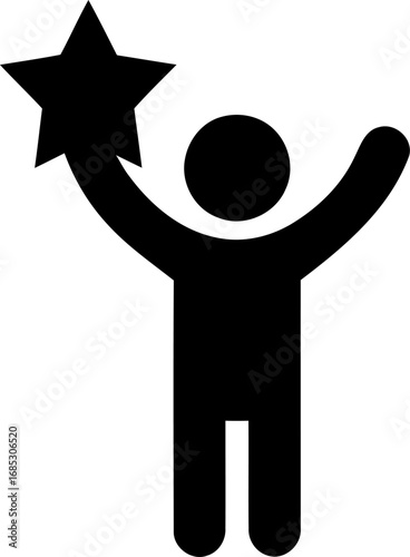 Person holding up a star achievement success icon