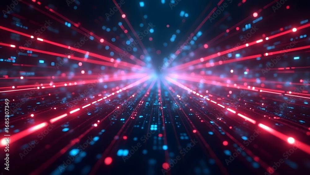 Fototapeta premium Futuristic technology background with red and blue light trails for data and network visualization
