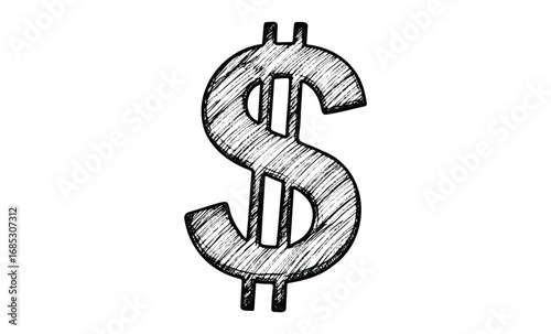 Hand-drawn sketch of dollar sign symbol with pencil texture. Vector retro hand drawn illustration