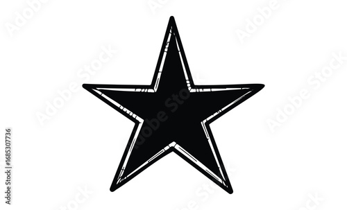 Black and white grunge star. Vector retro hand drawn illustration