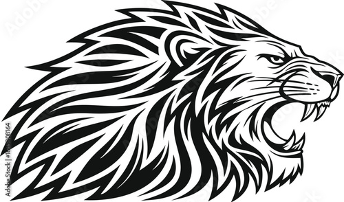 Roaring Lion Head Tribal Tattoo Vector Illustration