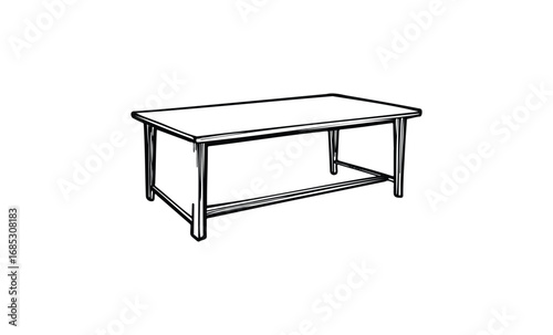 Simple rectangular wooden table sketch. Vector retro hand drawn illustration