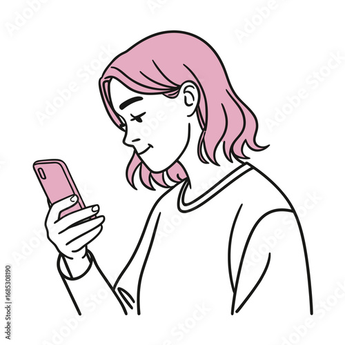 Print Young woman focused on her mobile phone screen