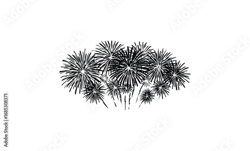 Silhouette of exploding fireworks against a. Vector retro hand drawn illustration