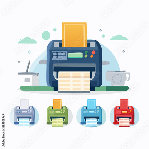 Multicolored Flat Design Printer Illustration Set