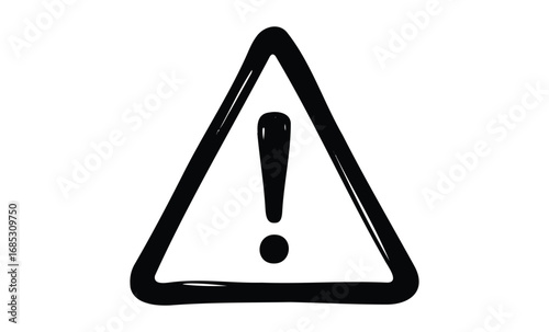 Black exclamation mark inside triangle warning symbol. Vector retro hand drawn illustration