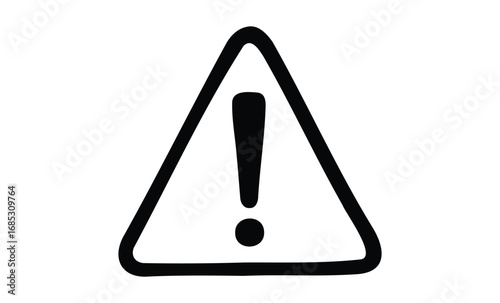 Black exclamation mark inside triangle warning sign icon. Vector retro hand drawn illustration