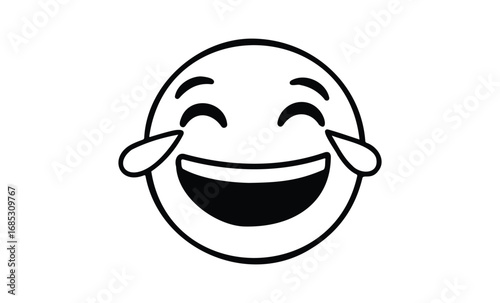 Laughing emoji with tears expressing joy and humor. Vector retro hand drawn illustration