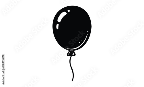 Simple black balloon illustration. Vector retro hand drawn illustration