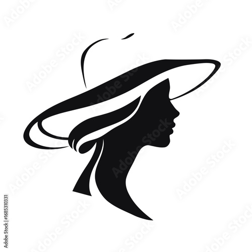 Silhouette of a woman in a fashionable hat with a beautiful profile