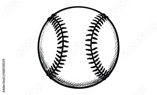 Hand-drawn sketch of baseball with detailed stitching. Vector retro hand drawn illustration