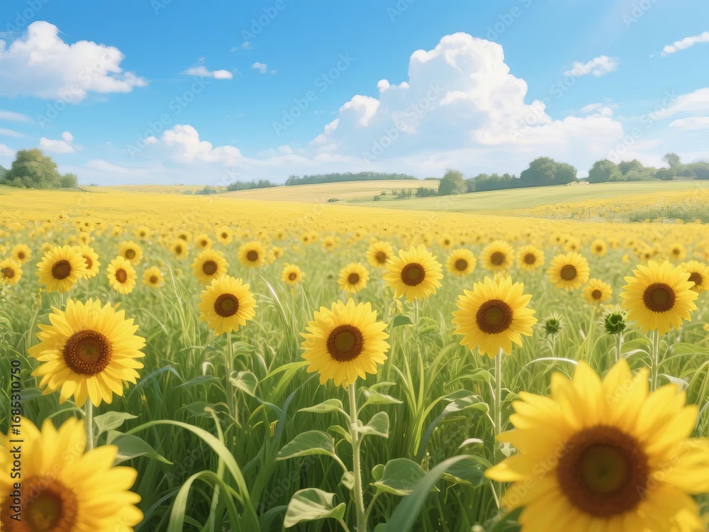 Fototapeta premium Vibrant Sunflower Field Under a Bright Blue Sky