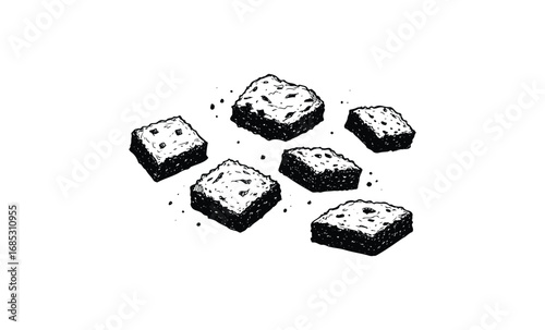 Hand-drawn brownie squares in various sizes. Vector retro hand drawn illustration