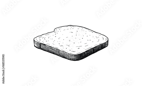 Hand-drawn toast slice with butter outline. Vector retro hand drawn illustration