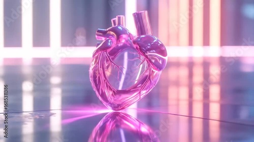Futuristic Heart Model with Neon Lighting and Reflections