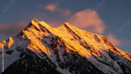 Majestic Sunrise Golden Hour Mountain Peak Snowcapped Landscape