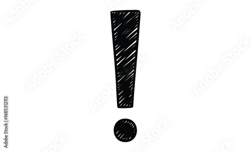 Hand-drawn exclamation mark illustration in black ink. Vector retro hand drawn illustration
