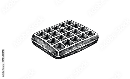 Hand-drawn belgian waffle sketch in black and white ink style. Vector retro hand drawn illustration