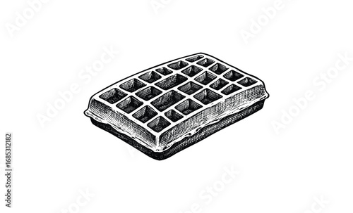 Detailed black and white sketch of a traditional waffle design. Vector retro hand drawn illustration