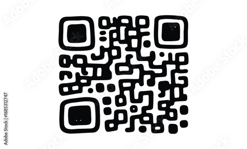 Hand-drawn qr code art. Vector retro hand drawn illustration