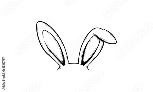 Sketch of bunny ears drawn in black and white. Vector retro hand drawn illustration