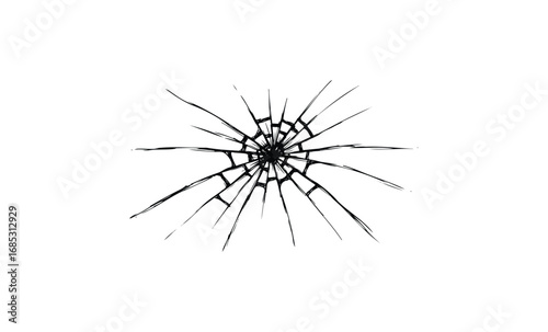 Broken glass pattern with radial cracks. Vector retro hand drawn illustration