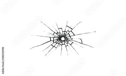 Spiderweb pattern glass crack with radial lines. Vector retro hand drawn illustration
