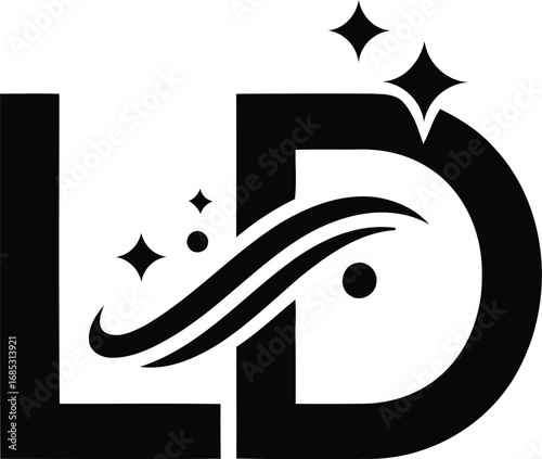 Elegant ld monogram with sparkles and swirls professional branding for businesses and personal identity vector