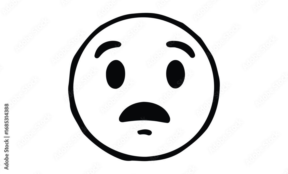 Fototapeta premium Surprised emoji with wide eyes and raised eyebrows. Vector retro hand drawn illustration