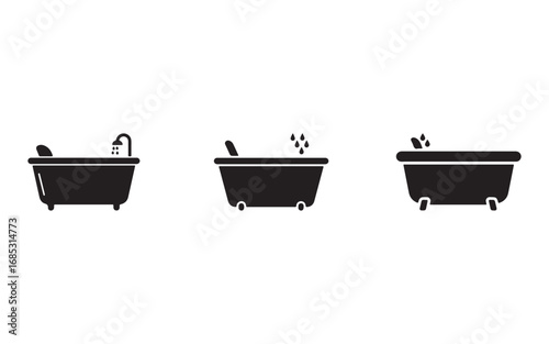 Black and White Bathtub Icons Collection Various Styles for Bathroom Design and Relaxation Visuals Simple and Minimalist Illustrations