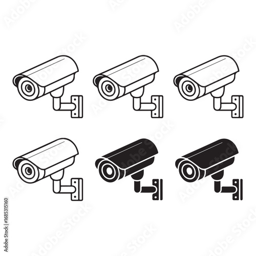 Surveillance camera icons set security technology protection monitoring system cctv equipment graphic asset vector
