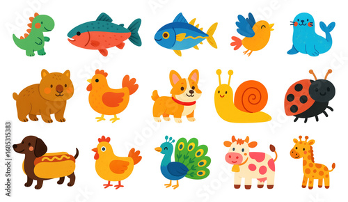 Wallpaper Mural PNG Colorful cartoon animal illustrations, element set on transparent background Torontodigital.ca