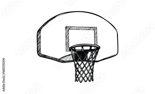Hand-drawn basketball hoop and backboard sketch. Vector retro hand drawn illustration