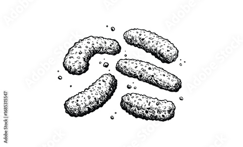 Fried breaded pickles illustration with texture and detail. Vector retro hand drawn illustration