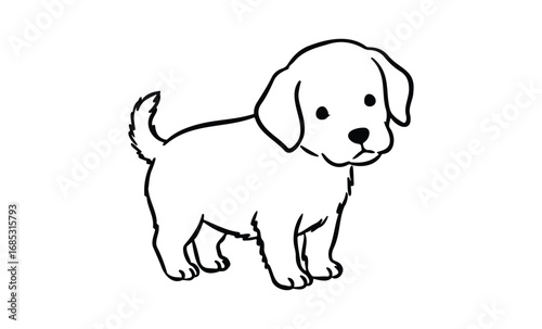 Adorable puppy line art illustration: cute canine outline drawing. Vector retro hand drawn illustration