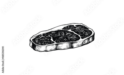 Hand-drawn illustration of beef steak. Vector retro hand drawn illustration
