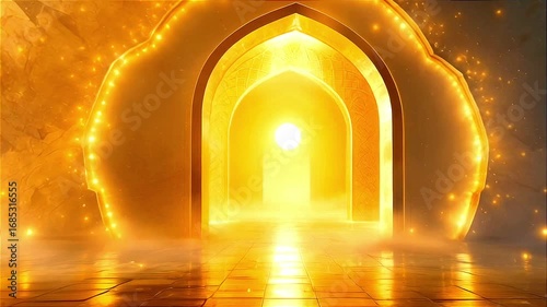 Step into a radiant portal of golden light, promising an epic journey of discovery and transformation., ai generated, 4k hd video clip
