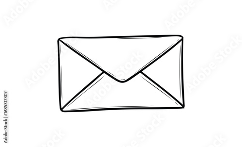 Minimalist black and white sketch of a simple envelope. Vector retro hand drawn illustration