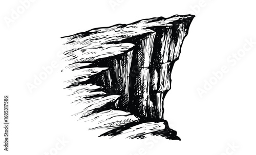 Hand-drawn cliff illustration with dramatic edges and shading. Vector retro hand drawn illustration