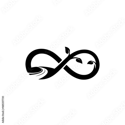 Infinity Sign with Leaves - Abstract Black Silhouette Logo