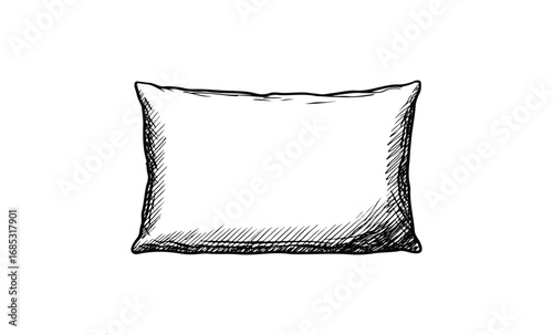 Sketch of a plain pillow with detailed shading. Vector retro hand drawn illustration