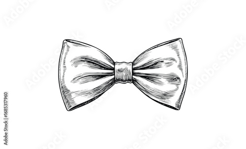 Vintage hand-drawn black and white bow tie illustration with classic design. Vector retro hand drawn illustration