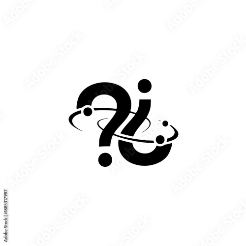 Creative black silhouette logo design with a question mark and information symbol, symbolizing scientific inquiry, curiosity, and discovery