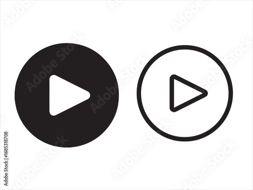 Two play button icons, one filled and one outlined, isolated on white background
