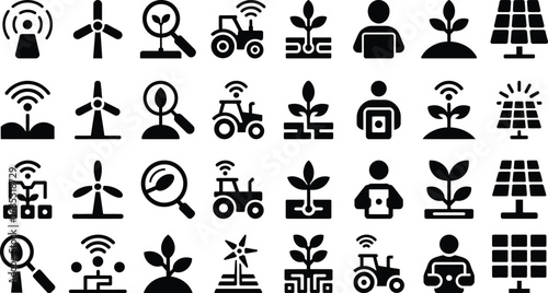 Sustainable Agriculture Icons EcoFriendly Farming  Renewable Energy Symbols