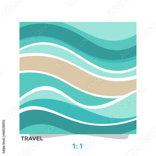 An elegant abstract background featuring flowing teal and sandy beige wave patterns, evoking serene ocean vistas and tranquil beachside vacations, perfect for various design projects.