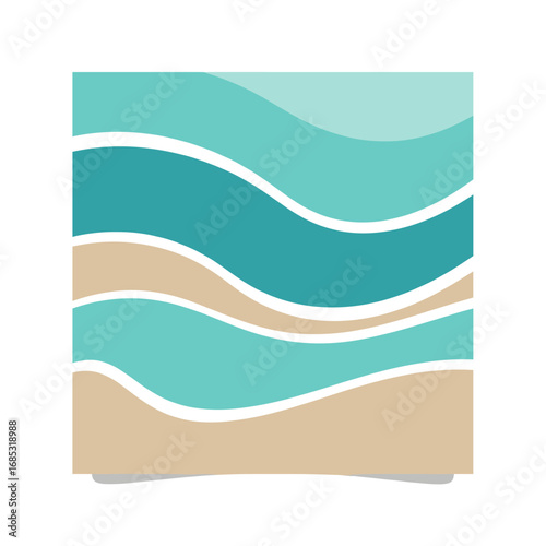 An abstract illustration featuring serene blue and teal ocean waves gently meeting a sandy beach, perfect for a calming design.