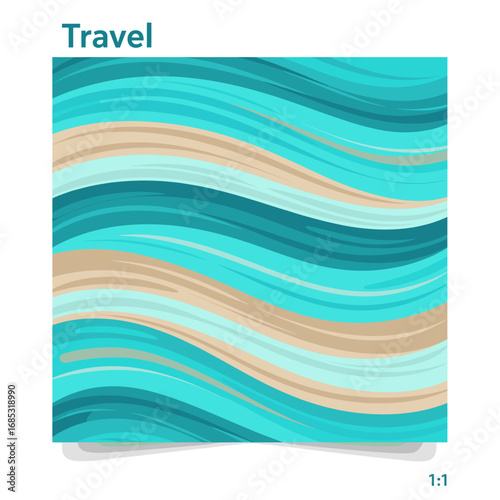 Smooth, flowing abstract waves in refreshing blue, teal, and sandy beige tones, ideal for travel, beach, and ocean-themed designs.