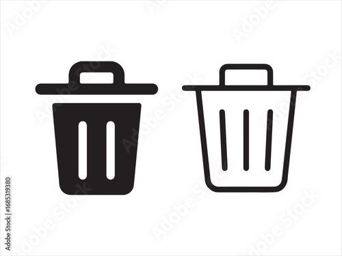 Trash bin icon in black and white, isolated on white background