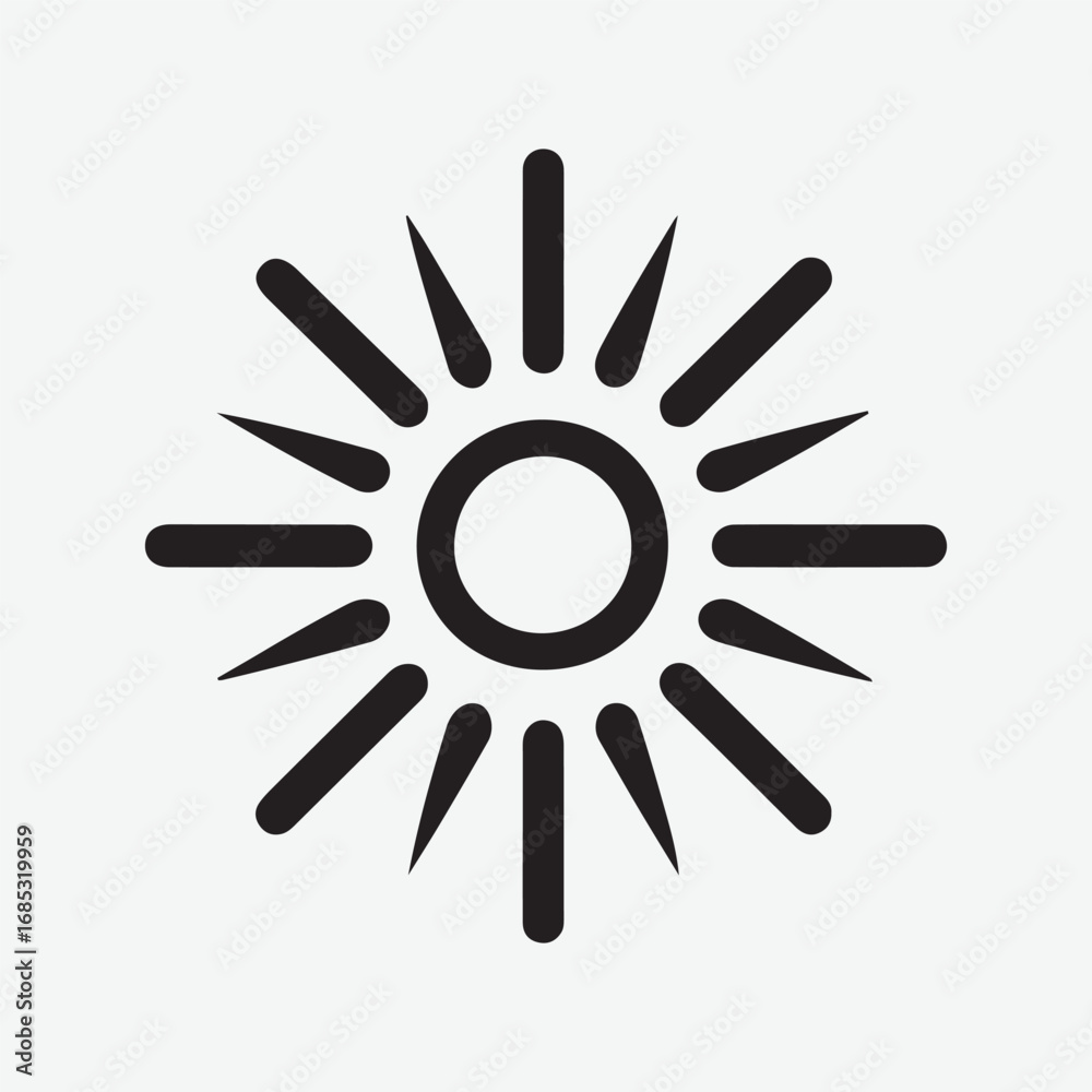 Sun Retro Graphic Flat Line Art Vector Graphic Icon Symbol, Sun Black Design Element Silhouette Art